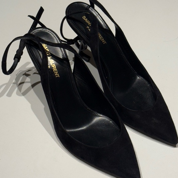 Saint Laurent Black Pointed Slingback Heels - Picture 5 of 10